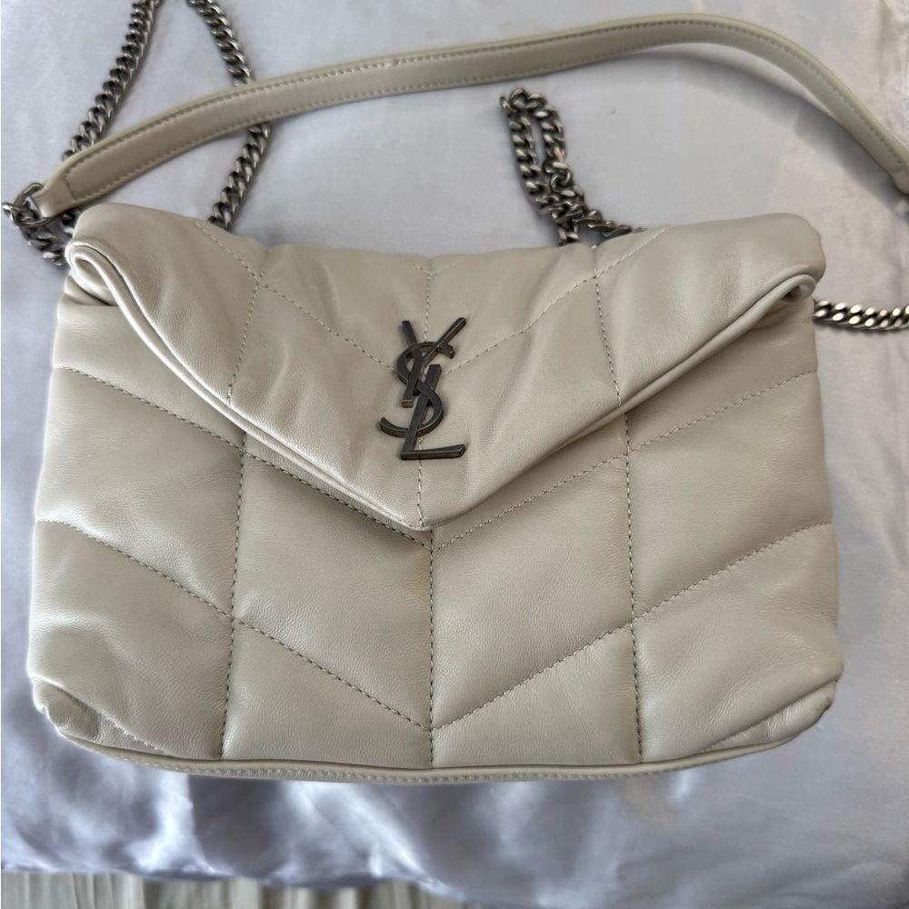 Yves Saint Laurent Cream Chevron Shoulder Bag